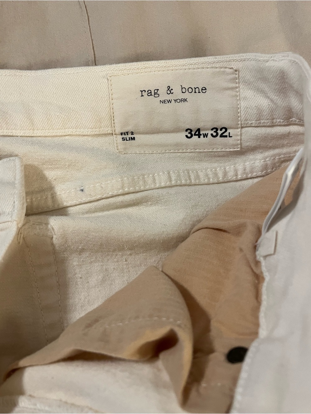 rag & bone Cream High-Rise Button-Fly Jeans (fit and slim) Men’s - Picture 4 of 5